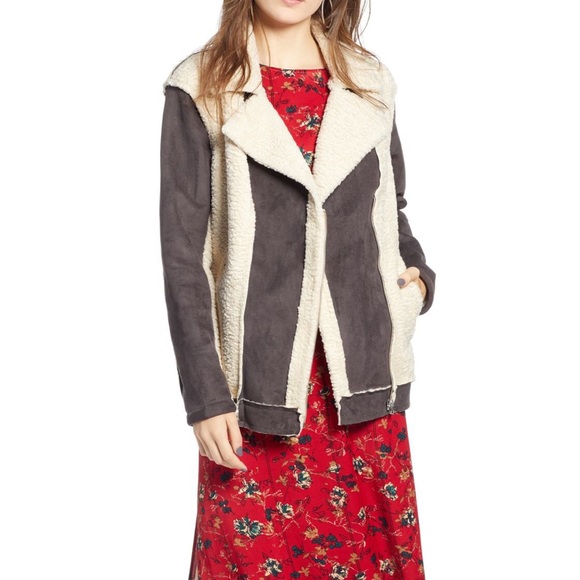 Treasure and Bond Moto Bomber Shearling Mixed Media Jacket Coat Size Large - Picture 7 of 8
